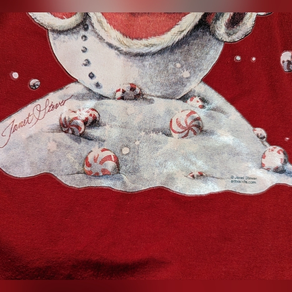 Christmas Sweatshirt VINTAGE 90's Snowman Red Gildan Size Large - Picture 3 of 4